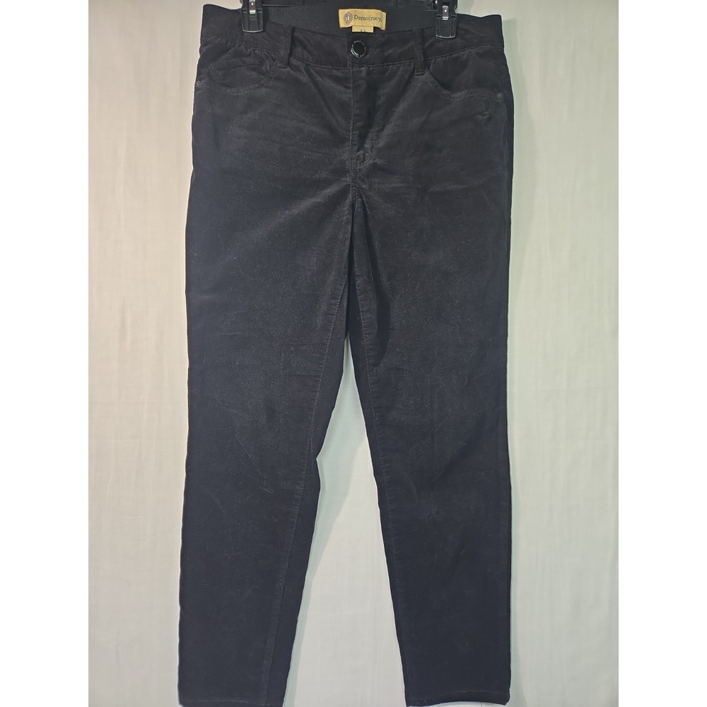 Democracy Pants Women's 12 Black Velour Ab Technology Skinny Stretch Elastic